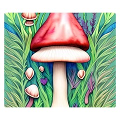 Vintage Forest Mushrooms One Side Premium Plush Fleece Blanket (small) by GardenOfOphir