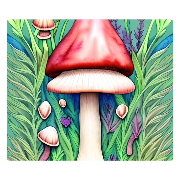 Vintage Forest Mushrooms One Side Premium Plush Fleece Blanket (Small)