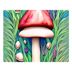 Vintage Forest Mushrooms One Side Premium Plush Fleece Blanket (large) by GardenOfOphir