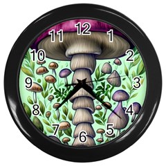 Forest Mushrooms Wall Clock (black) by GardenOfOphir