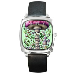 Forest Mushrooms Square Metal Watch by GardenOfOphir