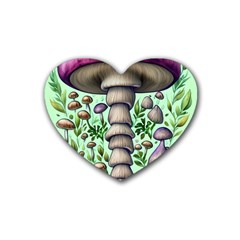 Forest Mushrooms Rubber Coaster (heart) by GardenOfOphir