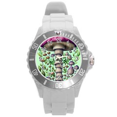 Forest Mushrooms Round Plastic Sport Watch (l) by GardenOfOphir