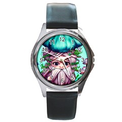 Witchy Forest Mushrooms Round Metal Watch