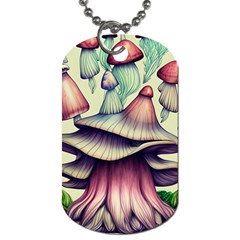 Antique Forest Mushrooms Dog Tag (one Side) by GardenOfOphir