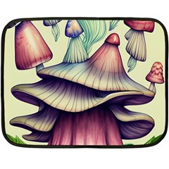 Antique Forest Mushrooms One Side Fleece Blanket (mini) by GardenOfOphir