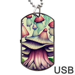 Antique Forest Mushrooms Dog Tag Usb Flash (two Sides) by GardenOfOphir