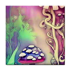 Tiny Forest Mushroom Fairy Tile Coaster by GardenOfOphir