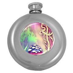 Tiny Forest Mushroom Fairy Round Hip Flask (5 Oz) by GardenOfOphir