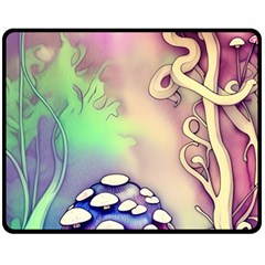 Tiny Forest Mushroom Fairy One Side Fleece Blanket (medium) by GardenOfOphir