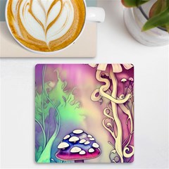 Tiny Forest Mushroom Fairy Uv Print Square Tile Coaster  by GardenOfOphir