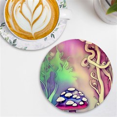 Tiny Forest Mushroom Fairy Uv Print Round Tile Coaster by GardenOfOphir