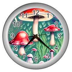 Forest Mushroom Fairy Garden Wall Clock (silver) by GardenOfOphir