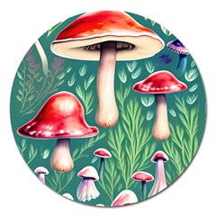 Forest Mushroom Fairy Garden Magnet 5  (round) by GardenOfOphir