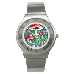 Forest Mushroom Fairy Garden Stainless Steel Watch by GardenOfOphir