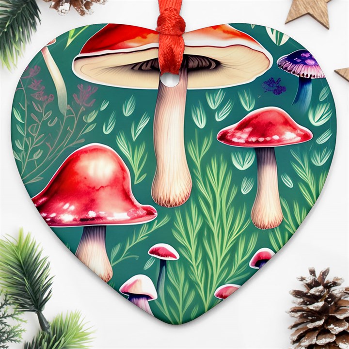 Forest Mushroom Fairy Garden Heart Ornament (Two Sides)