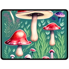 Forest Mushroom Fairy Garden One Side Fleece Blanket (large) by GardenOfOphir