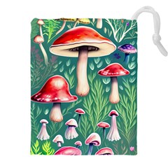 Forest Mushroom Fairy Garden Drawstring Pouch (5xl) by GardenOfOphir