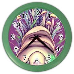 Forest Mushroom Fairy House Color Wall Clock by GardenOfOphir