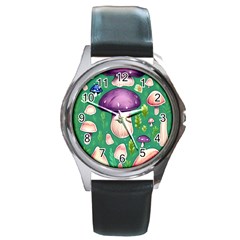 Forest Mushroom Garden Path Round Metal Watch by GardenOfOphir