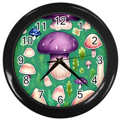 Forest Mushroom Garden Path Wall Clock (black) by GardenOfOphir