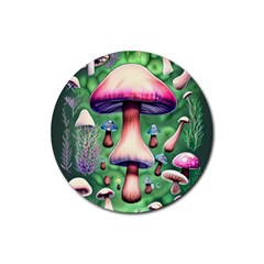 Secret Forest Mushroom Fairy Rubber Coaster (round) by GardenOfOphir