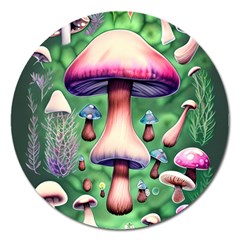 Secret Forest Mushroom Fairy Magnet 5  (round) by GardenOfOphir