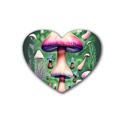 Secret Forest Mushroom Fairy Rubber Heart Coaster (4 Pack) by GardenOfOphir