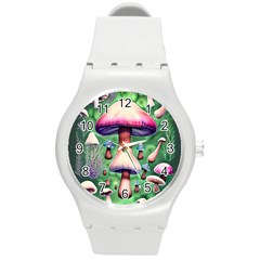 Secret Forest Mushroom Fairy Round Plastic Sport Watch (m) by GardenOfOphir