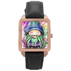 Enchanted Mushroom Forest Fairycore Rose Gold Leather Watch  by GardenOfOphir