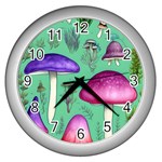 Foraging In The Mushroom Forest Wall Clock (Silver) Front