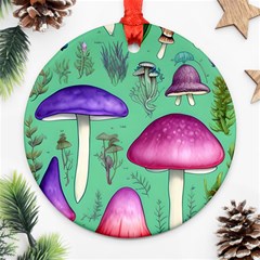 Foraging In The Mushroom Forest Round Ornament (two Sides) by GardenOfOphir