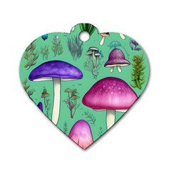 Foraging In The Mushroom Forest Dog Tag Heart (one Side) by GardenOfOphir