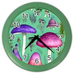 Foraging In The Mushroom Forest Color Wall Clock by GardenOfOphir