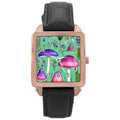 Foraging In The Mushroom Forest Rose Gold Leather Watch  by GardenOfOphir