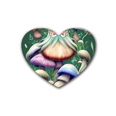 Natural Mushroom Fairy Garden Rubber Heart Coaster (4 Pack) by GardenOfOphir