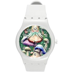 Natural Mushroom Fairy Garden Round Plastic Sport Watch (m) by GardenOfOphir