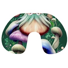 Natural Mushroom Fairy Garden Travel Neck Pillow by GardenOfOphir