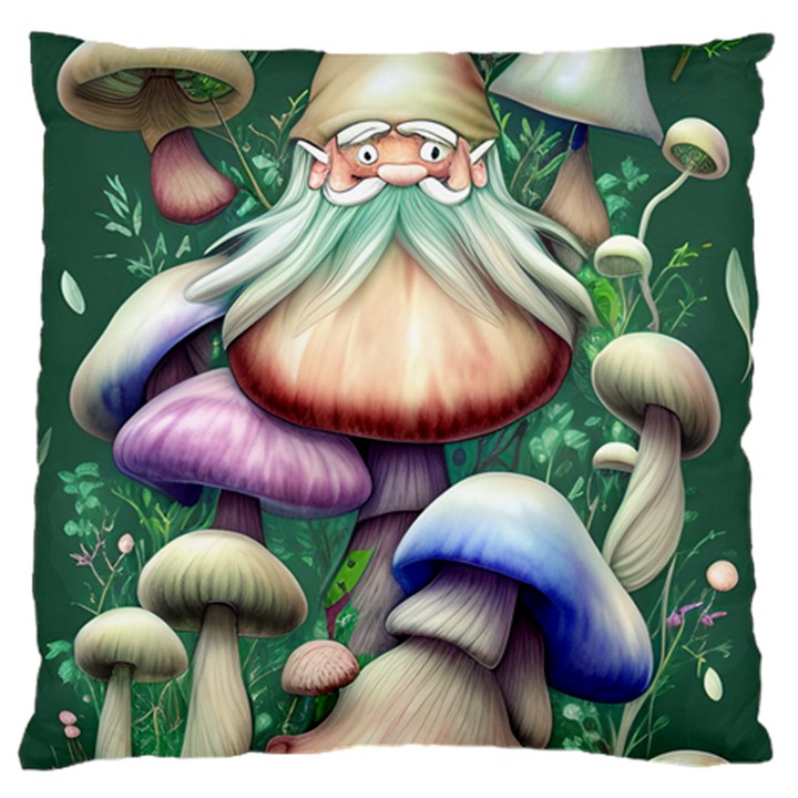 Natural Mushroom Fairy Garden Large Premium Plush Fleece Cushion Case (One Side)