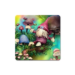 Vintage Flowery Mushroom Square Magnet by GardenOfOphir