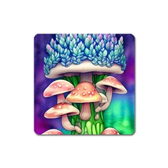 Woodsy Mushroom Forest Nature Square Magnet by GardenOfOphir