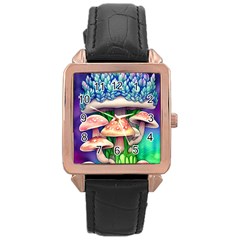 Woodsy Mushroom Forest Nature Rose Gold Leather Watch  by GardenOfOphir