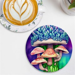 Woodsy Mushroom Forest Nature Uv Print Round Tile Coaster by GardenOfOphir