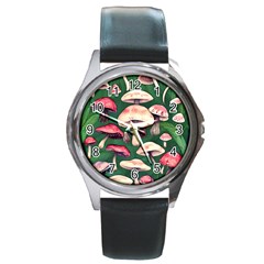 Foraging In The Mushroom Zone Round Metal Watch by GardenOfOphir