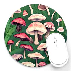 Foraging In The Mushroom Zone Round Mousepad by GardenOfOphir