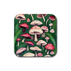 Foraging In The Mushroom Zone Rubber Coaster (square) by GardenOfOphir