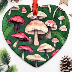 Foraging In The Mushroom Zone Heart Ornament (two Sides) by GardenOfOphir