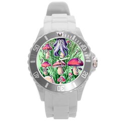 Mushroom Round Plastic Sport Watch (l) by GardenOfOphir