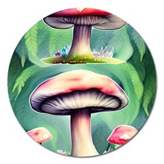 Vintage Mushroom Magnet 5  (round) by GardenOfOphir