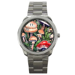 Rustic Mushroom Sport Metal Watch by GardenOfOphir